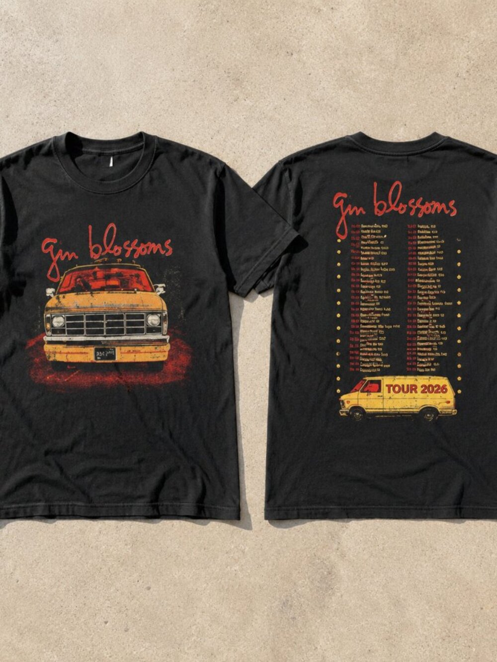 Gin Blossoms Tour 2026 Retro Van Double-Sided Black T-Shirt